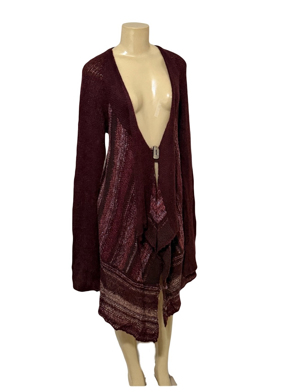 Free People vintage Y2K mohair Angora wool wine high low cardigan Fall Winter L